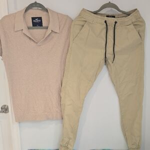 Hollister Light Tan Polo XS and Bershka Pants XS Sets